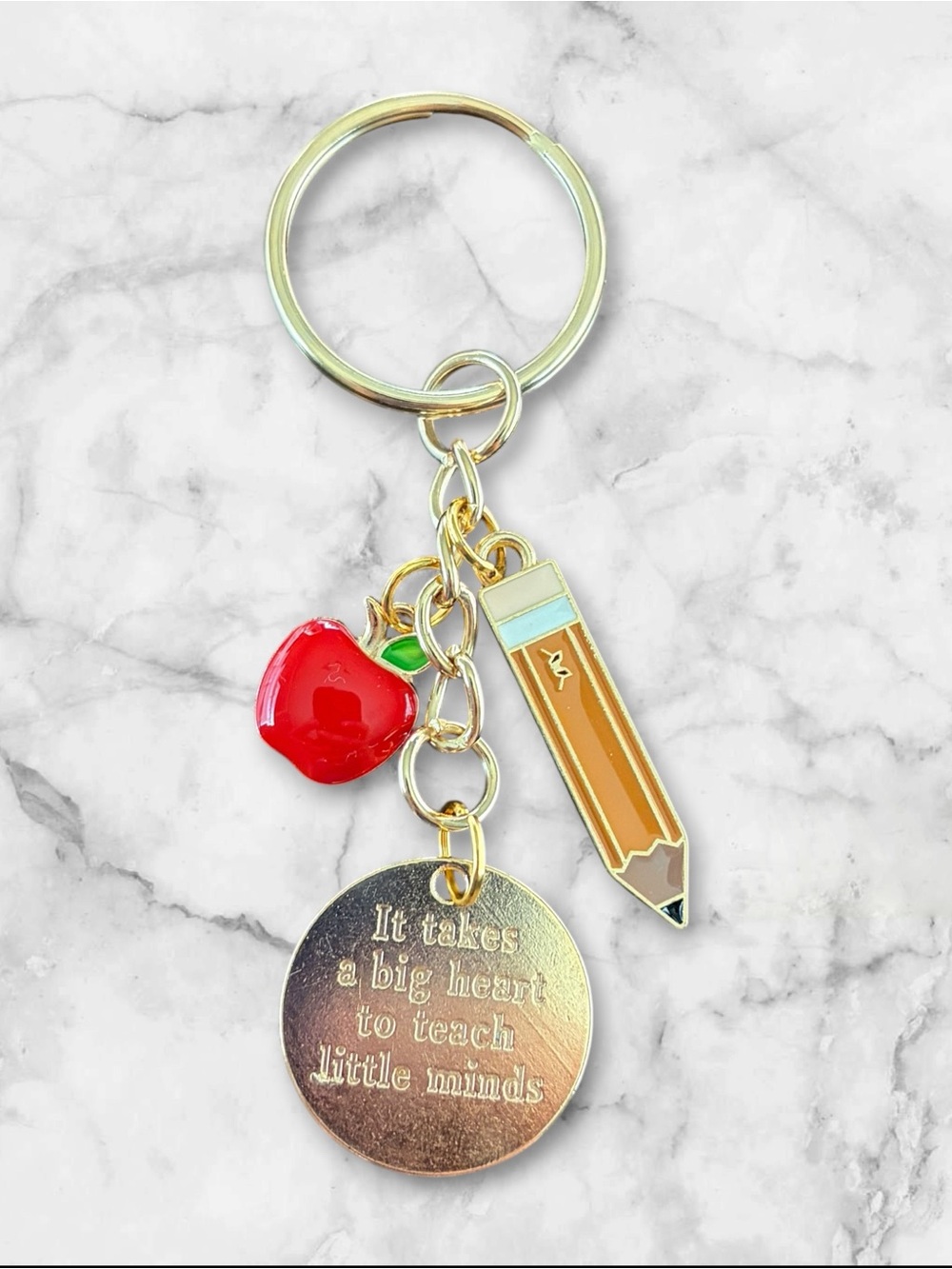 Teacher Appreciation Keychain with Apple & Pencil Charms